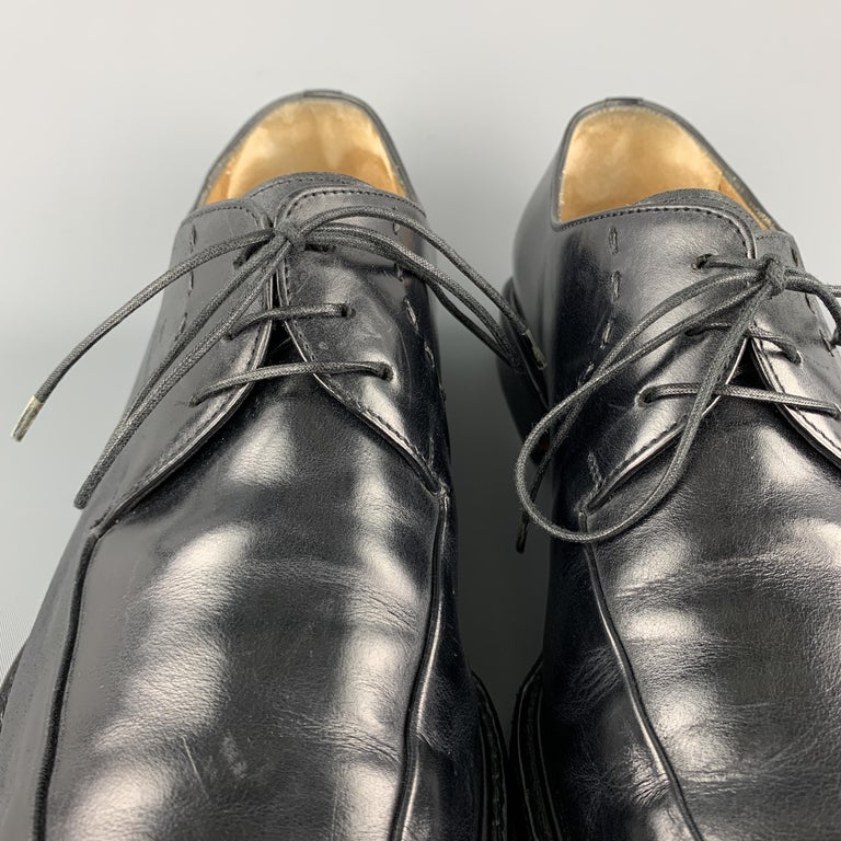 SALVATORE FERRAGAMO Size 10 Black Solid Leather Lace Up Shoes For Sale at  1stDibs