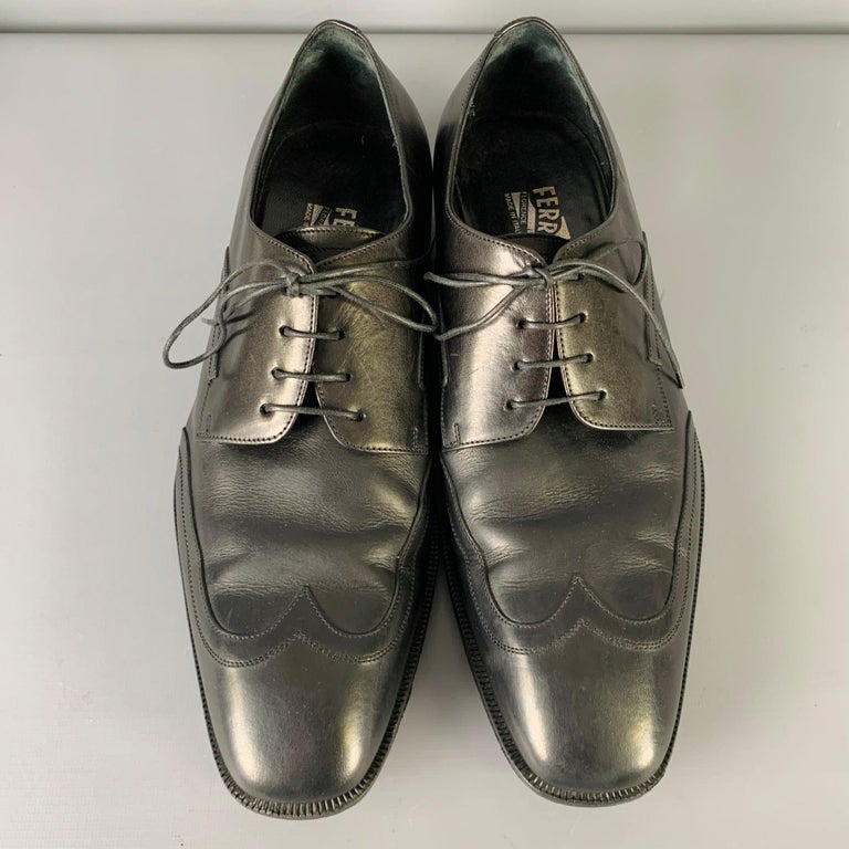 SALVATORE FERRAGAMO Size 10 Black Wingtip Leather Square Toe  display picture 2
