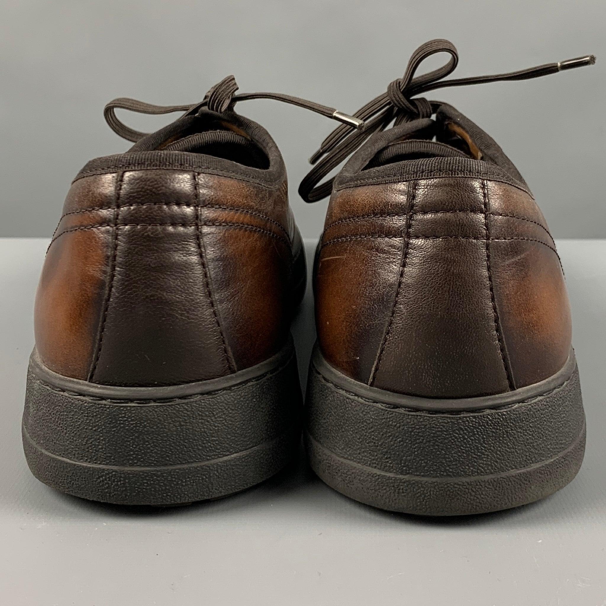 SALVATORE FERRAGAMO Size 10 Brown Burnished Leather Sneakers In Excellent Condition In San Francisco, CA