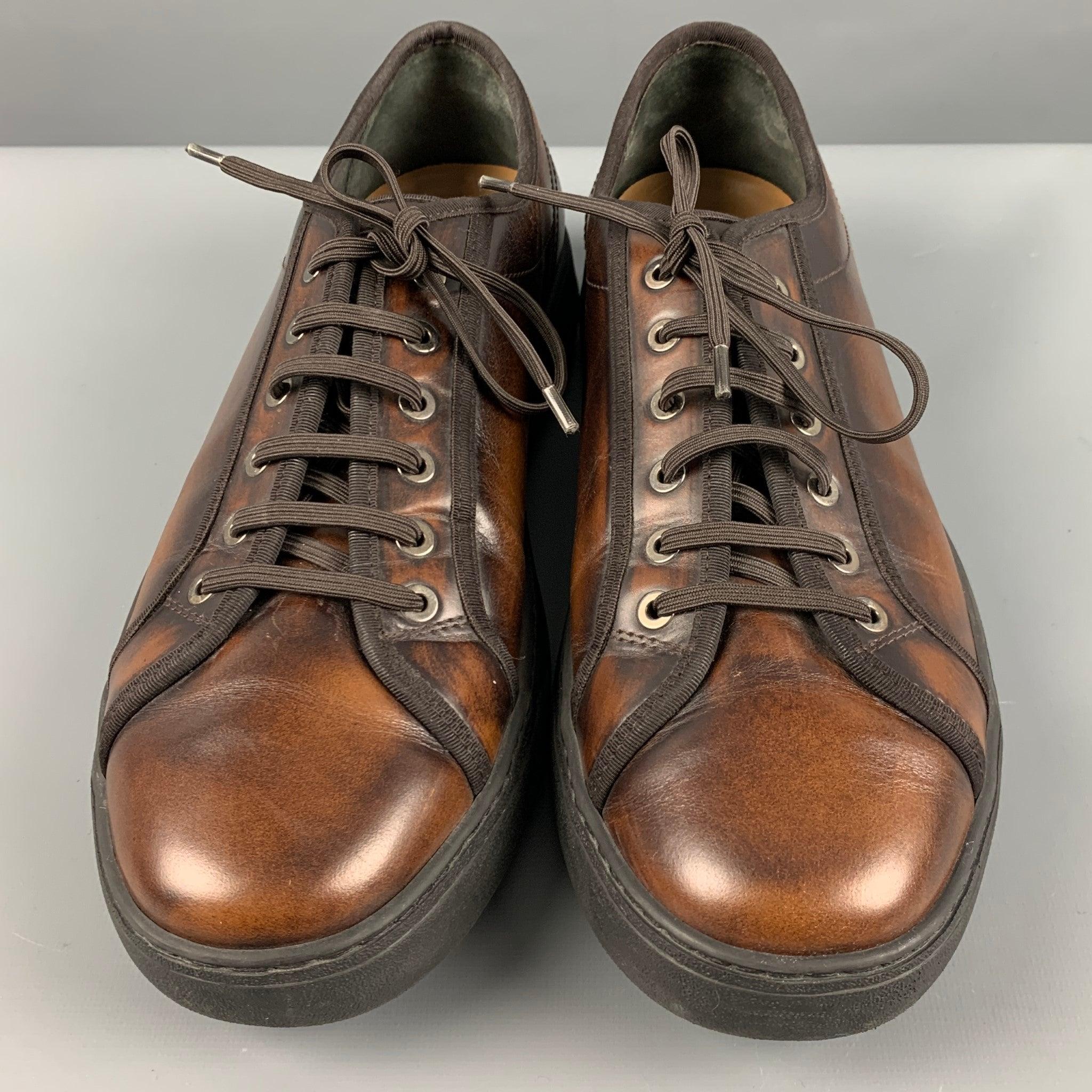 Men's SALVATORE FERRAGAMO Size 10 Brown Burnished Leather Sneakers