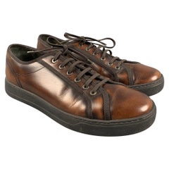 SALVATORE FERRAGAMO Größe 10 Braun Brüniertes Leder Sneakers