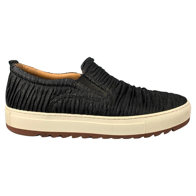 SALVATORE FERRAGAMO Size 10.5 Black White Wrinkled Canvas  display picture 2