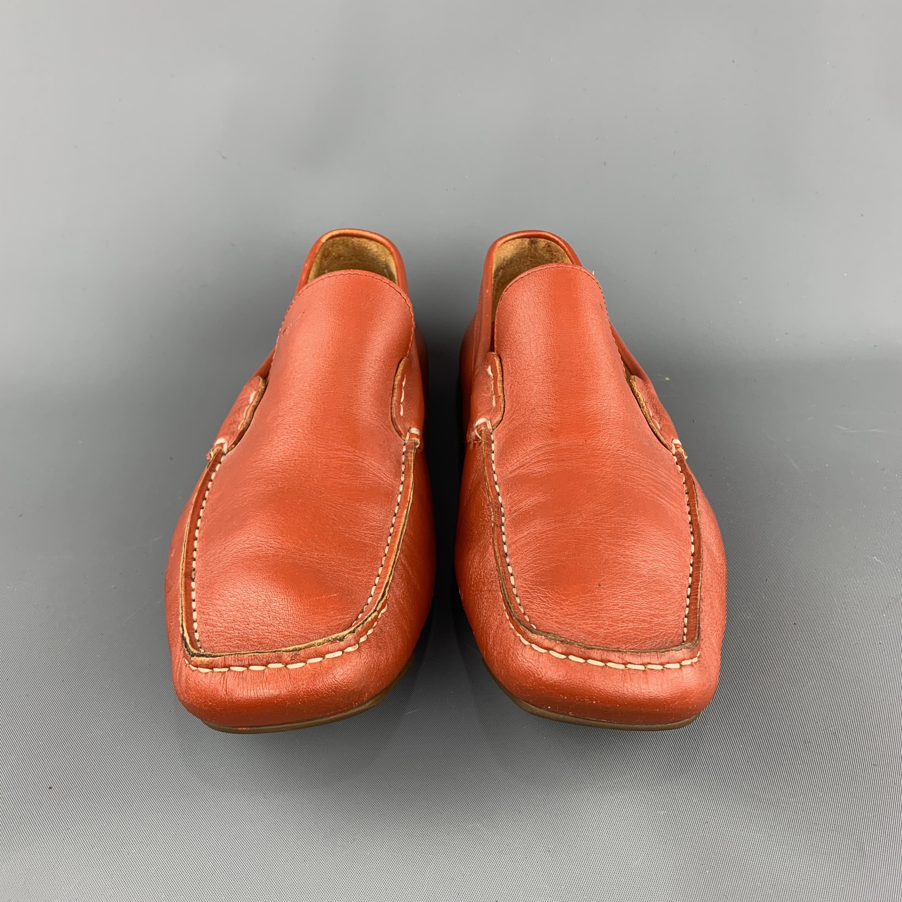 SALVATORE FERRAGAMO Size 10.5 Brick Solid Leather Drivers Loafers In Excellent Condition In San Francisco, CA