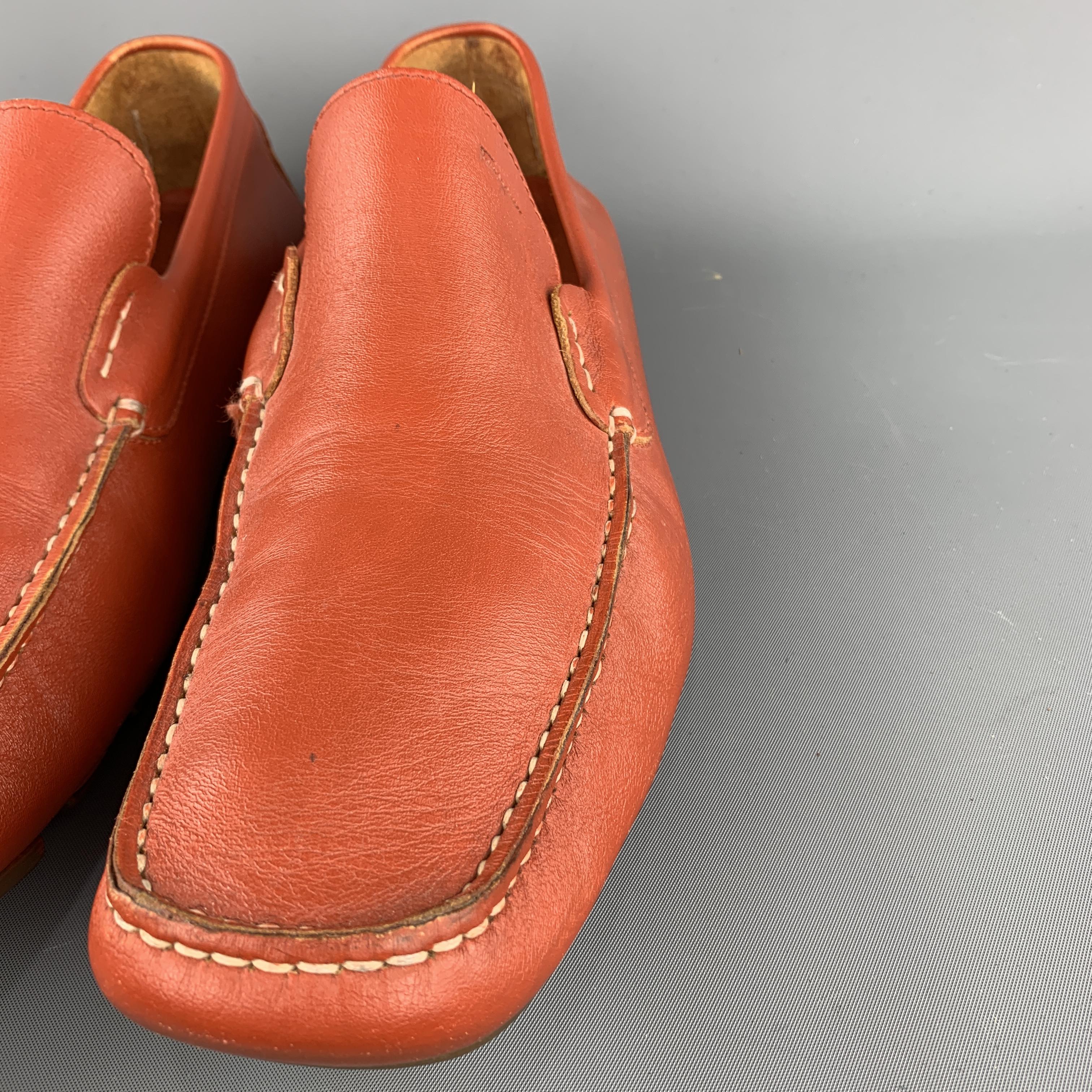 Men's SALVATORE FERRAGAMO Size 10.5 Brick Solid Leather Drivers Loafers