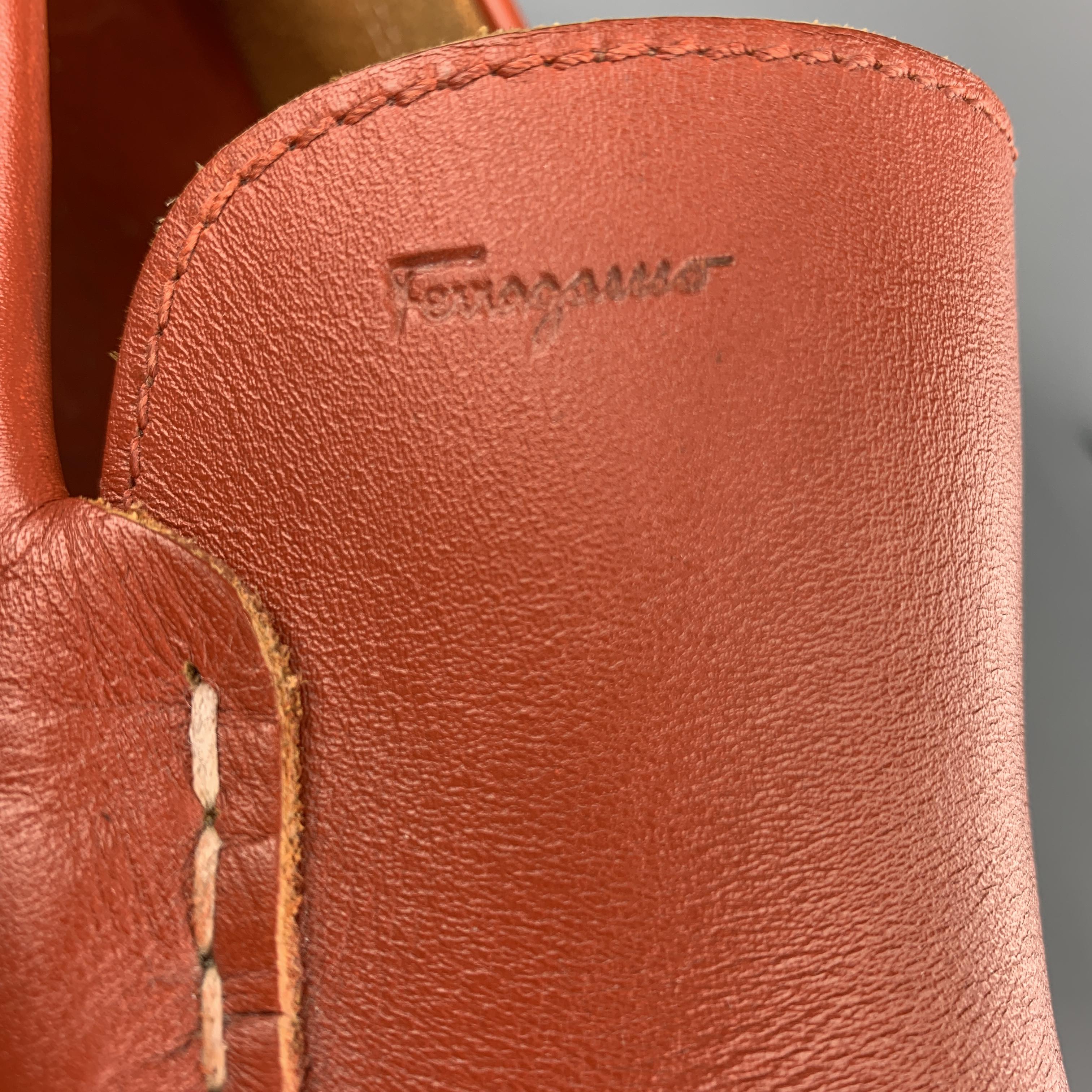 SALVATORE FERRAGAMO Size 10.5 Brick Solid Leather Drivers Loafers 2