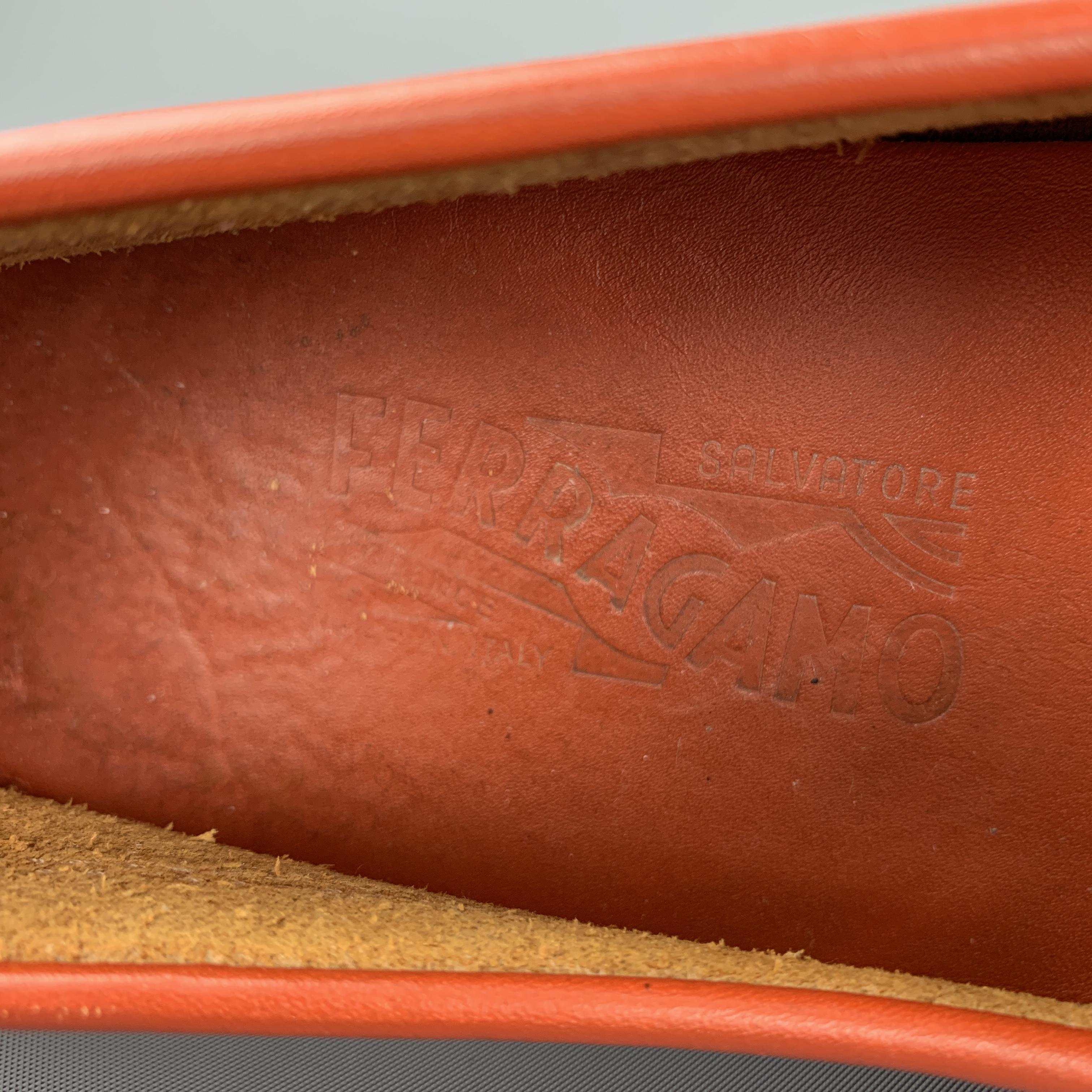 SALVATORE FERRAGAMO Size 10.5 Brick Solid Leather Drivers Loafers 3