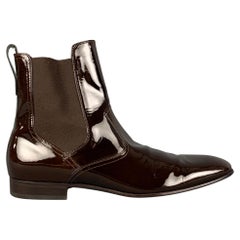 SALVATORE FERRAGAMO Size 10.5 Brown Patent Leather Ankle Boots
