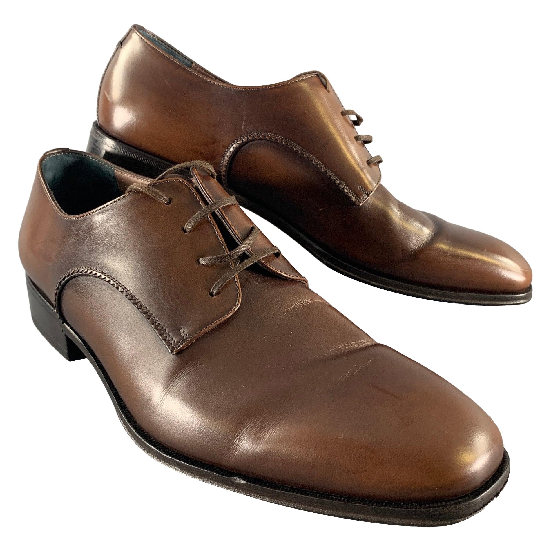 SALVATORE FERRAGAMO Taille 10,5 Chaussures à lacets en cuir massif marron