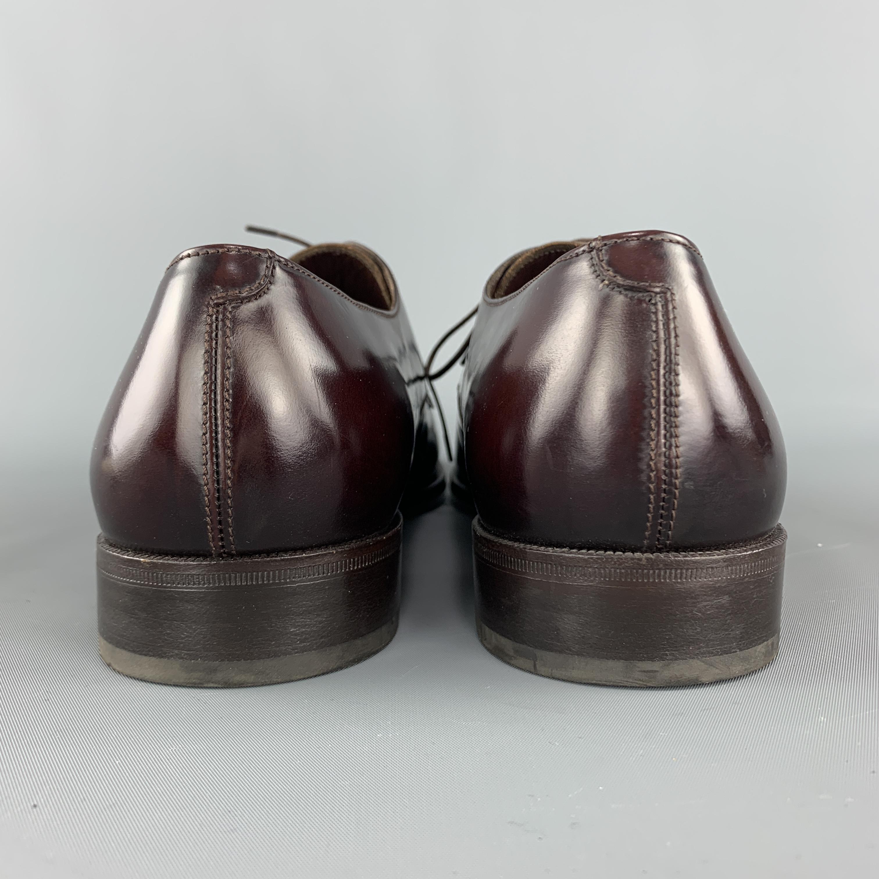 Men's SALVATORE FERRAGAMO Size 10.5 Burgundy Polished Leather Cap Toe Lace Up