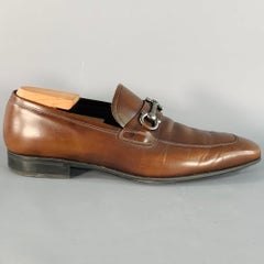 SALVATORE FERRAGAMO Size 10.5 Giant Brown Silver Leather Horsebit Loafers