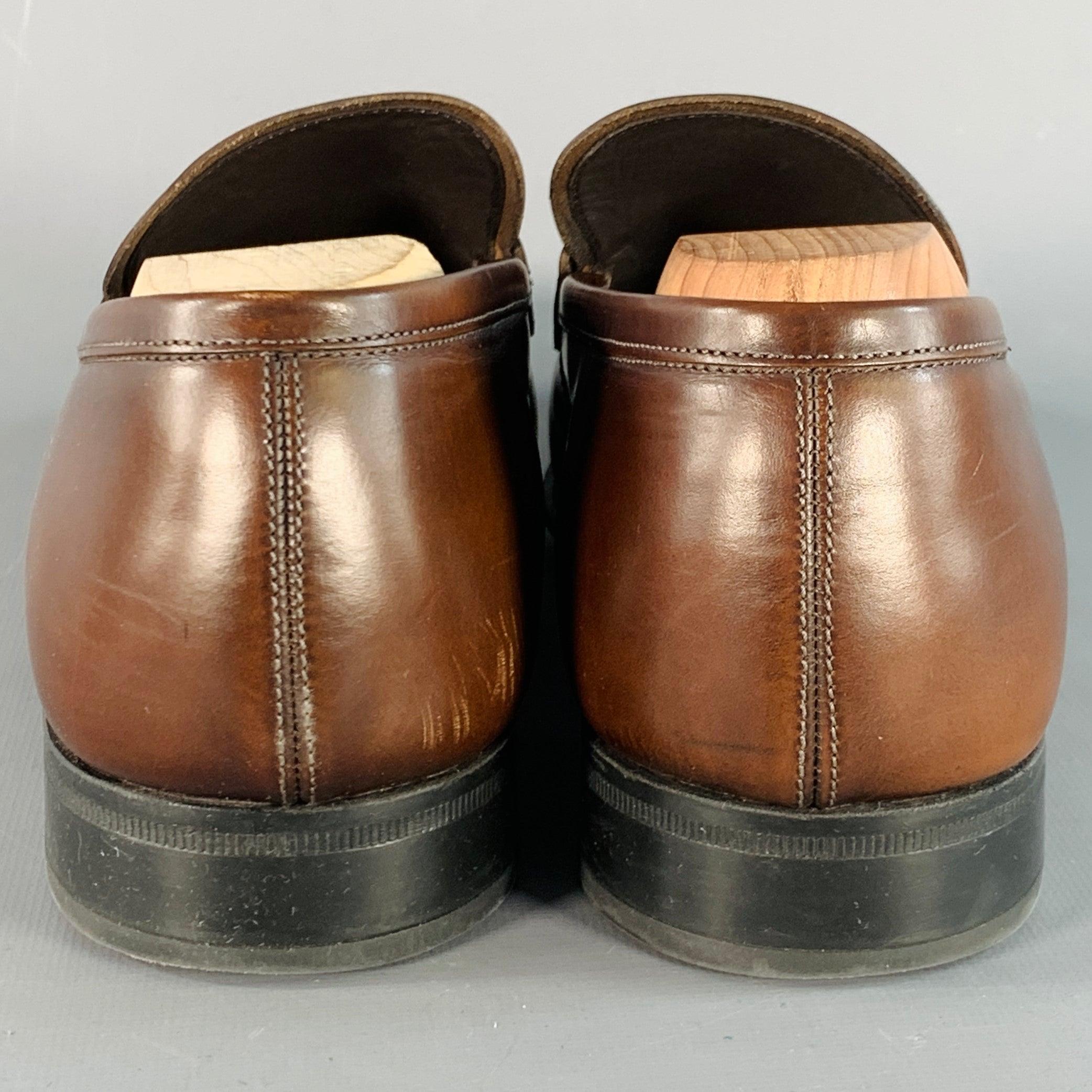 SALVATORE FERRAGAMO Größe 10.5 Riesige Braun Silber Leder Horsebit Loafers im Zustand „Gut“ im Angebot in San Francisco, CA