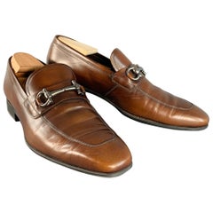 Salvatore Ferragamo Size 10.5 Giant Brown Silver Horsebit Loafers Leather
