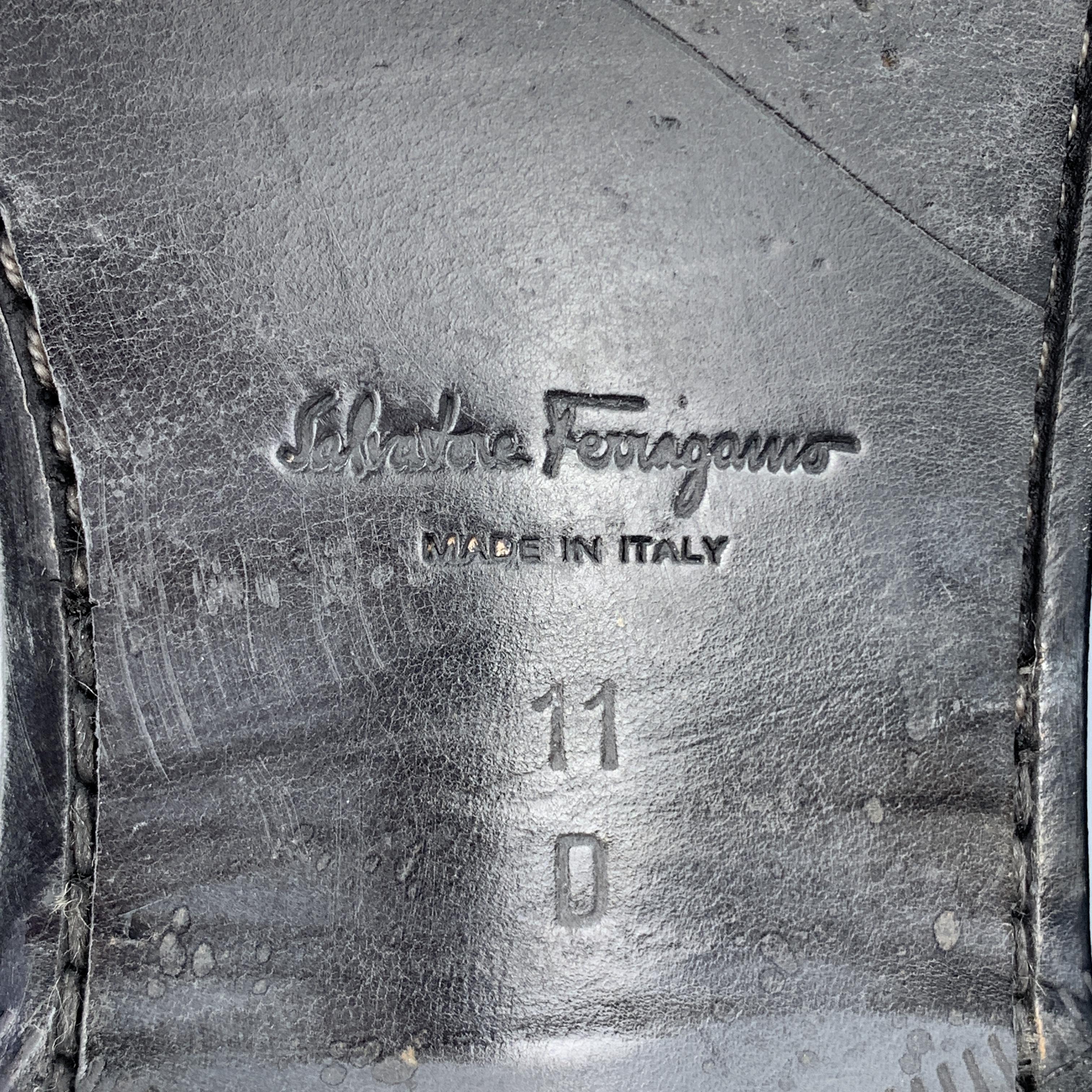 SALVATORE FERRAGAMO Size 11 Antique Black Leather Lace Up Derby Shoes 5