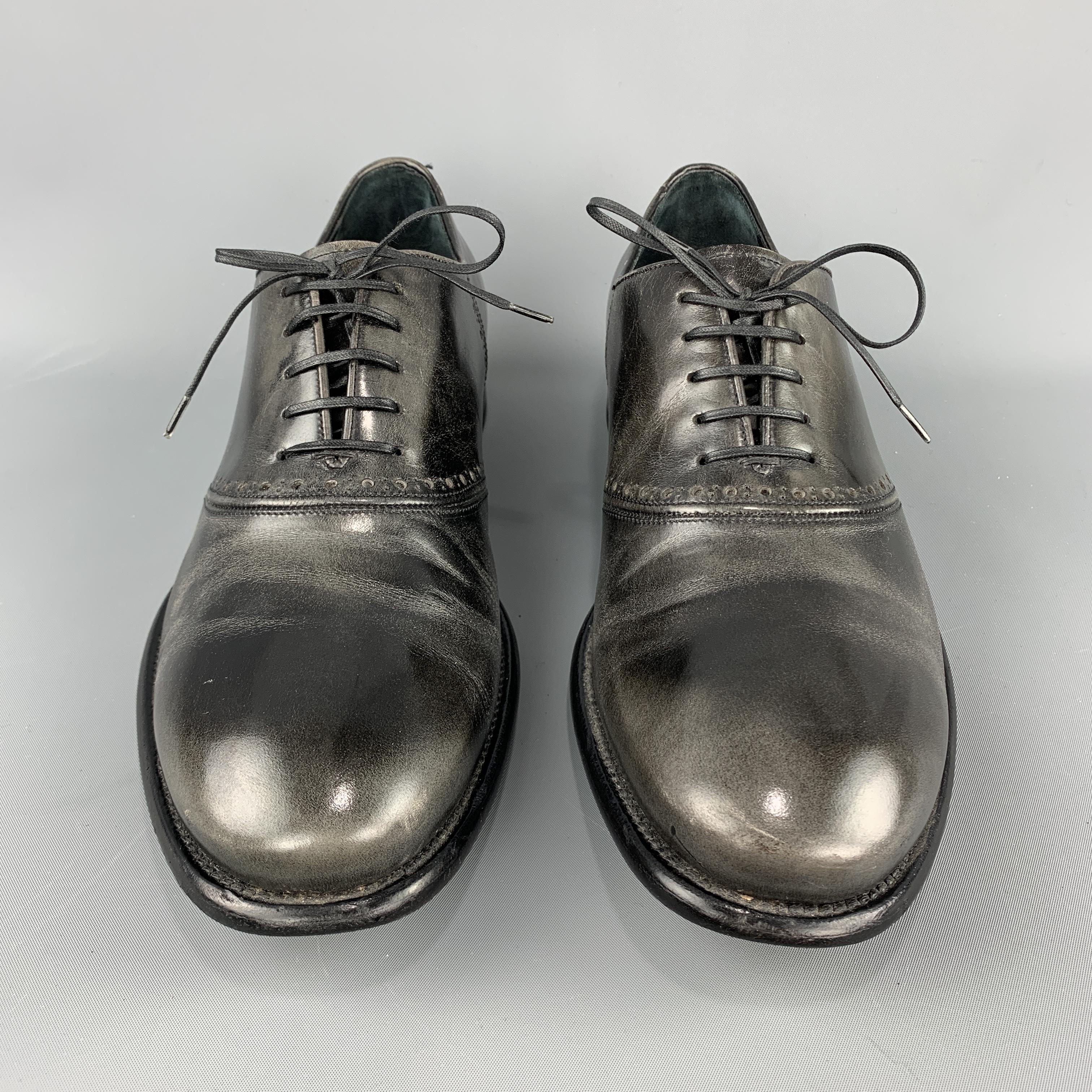 SALVATORE FERRAGAMO Size 11 Antique Black Leather Lace Up Derby Shoes In Excellent Condition In San Francisco, CA