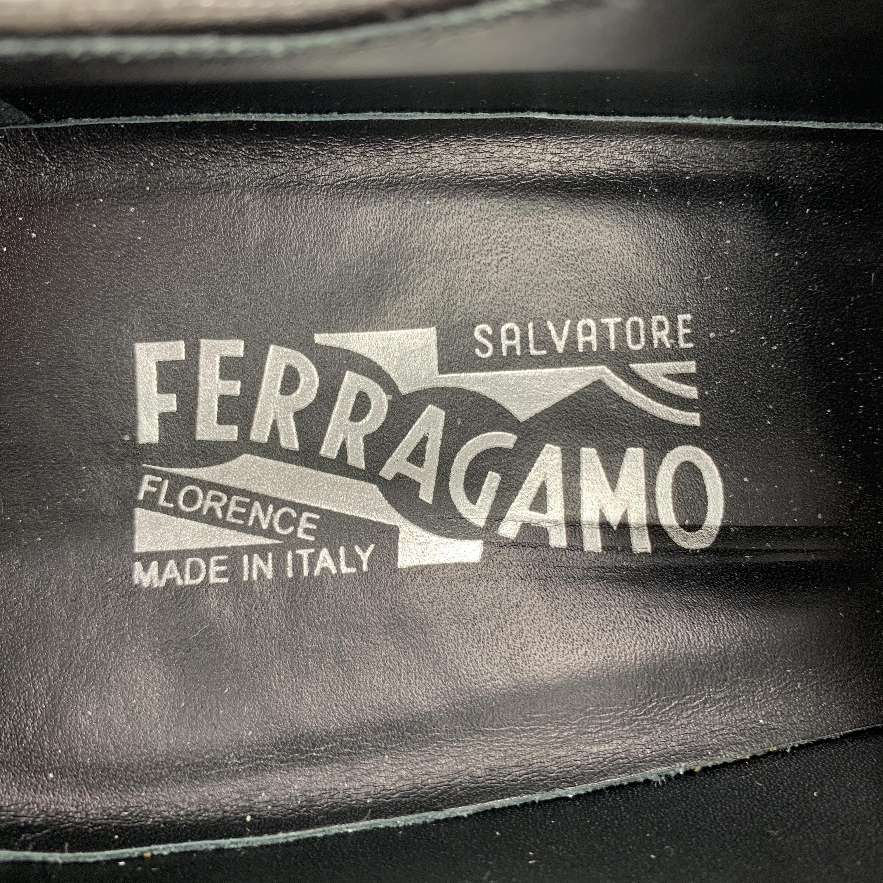 SALVATORE FERRAGAMO Size 11 Antique Black Leather Lace Up Derby Shoes 3