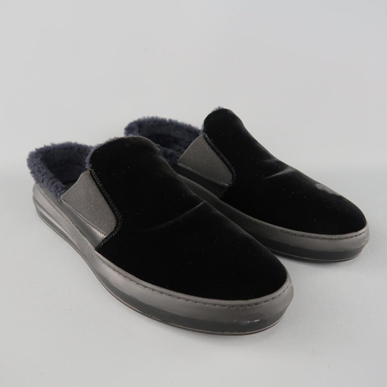Zeug doorboren Vlak SALVATORE FERRAGAMO Size 11 Black Velvet Fur Lined Slip Loafers For Sale at  1stDibs