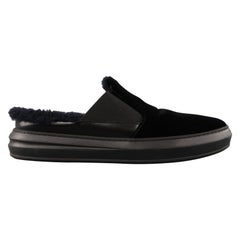 SALVATORE FERRAGAMO Size 11 Black Velvet Fur Lined Slip Loafers