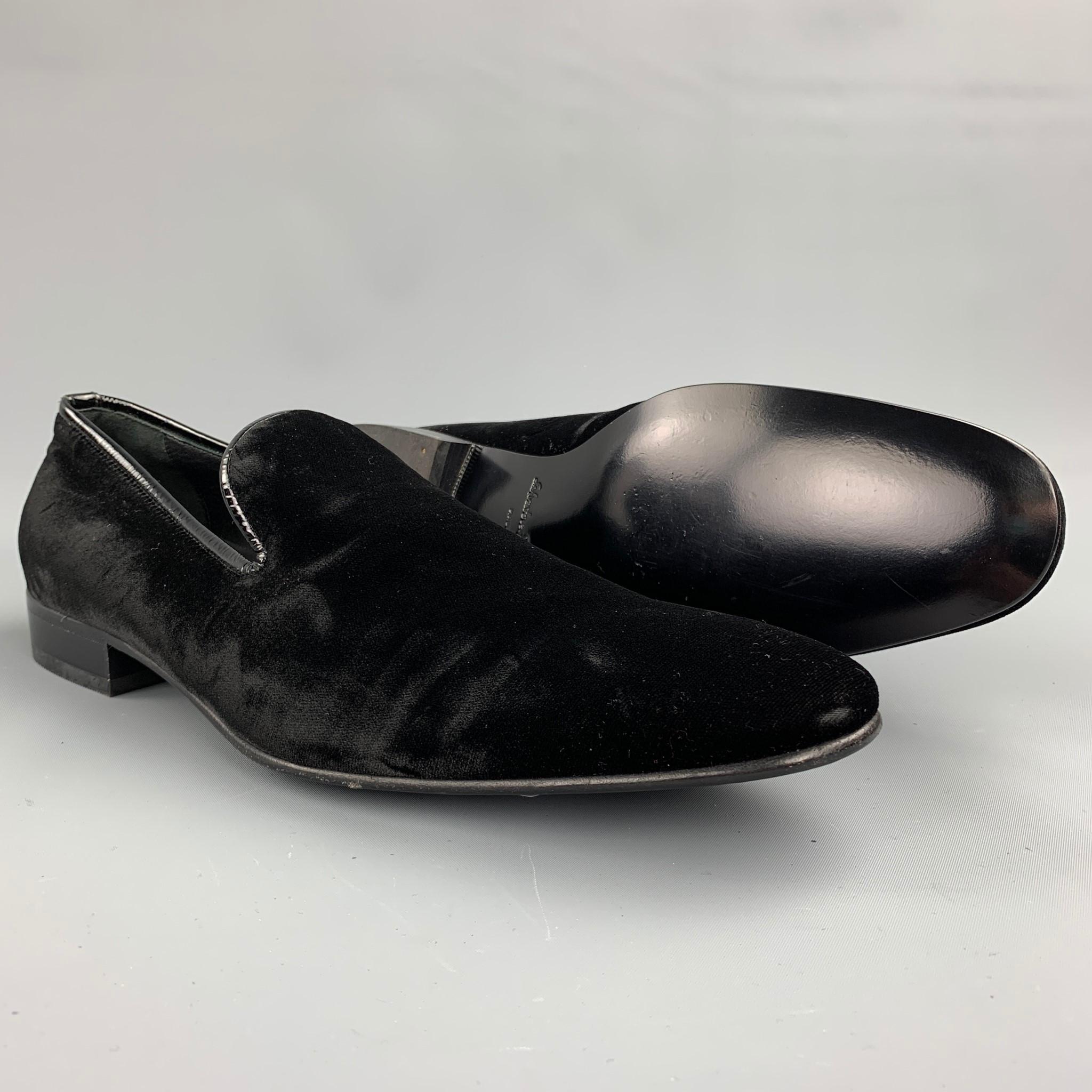 SALVATORE FERRAGAMO Size 11 Black Velvet Slip On Loafers In Good Condition In San Francisco, CA