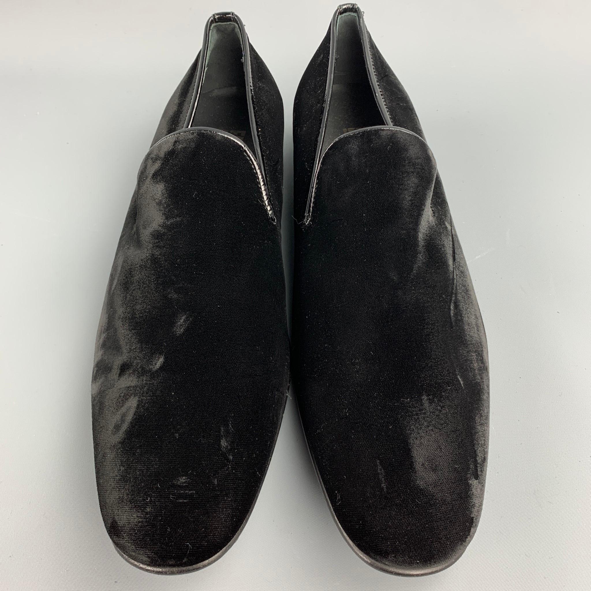 Men's SALVATORE FERRAGAMO Size 11 Black Velvet Slip On Loafers