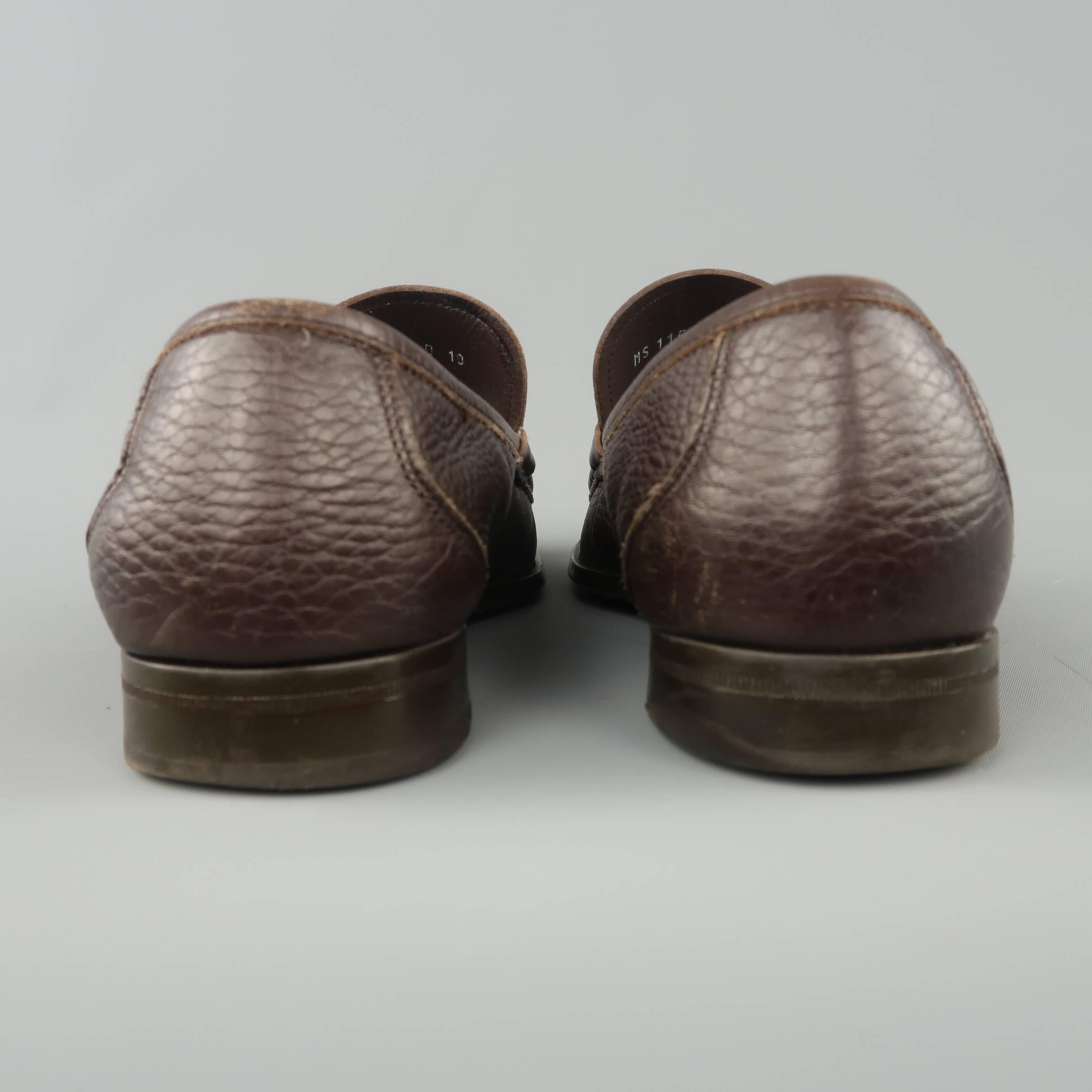 SALVATORE FERRAGAMO Size 11 Brown Leather Silver Horsebit Apron Toe Loafers 1