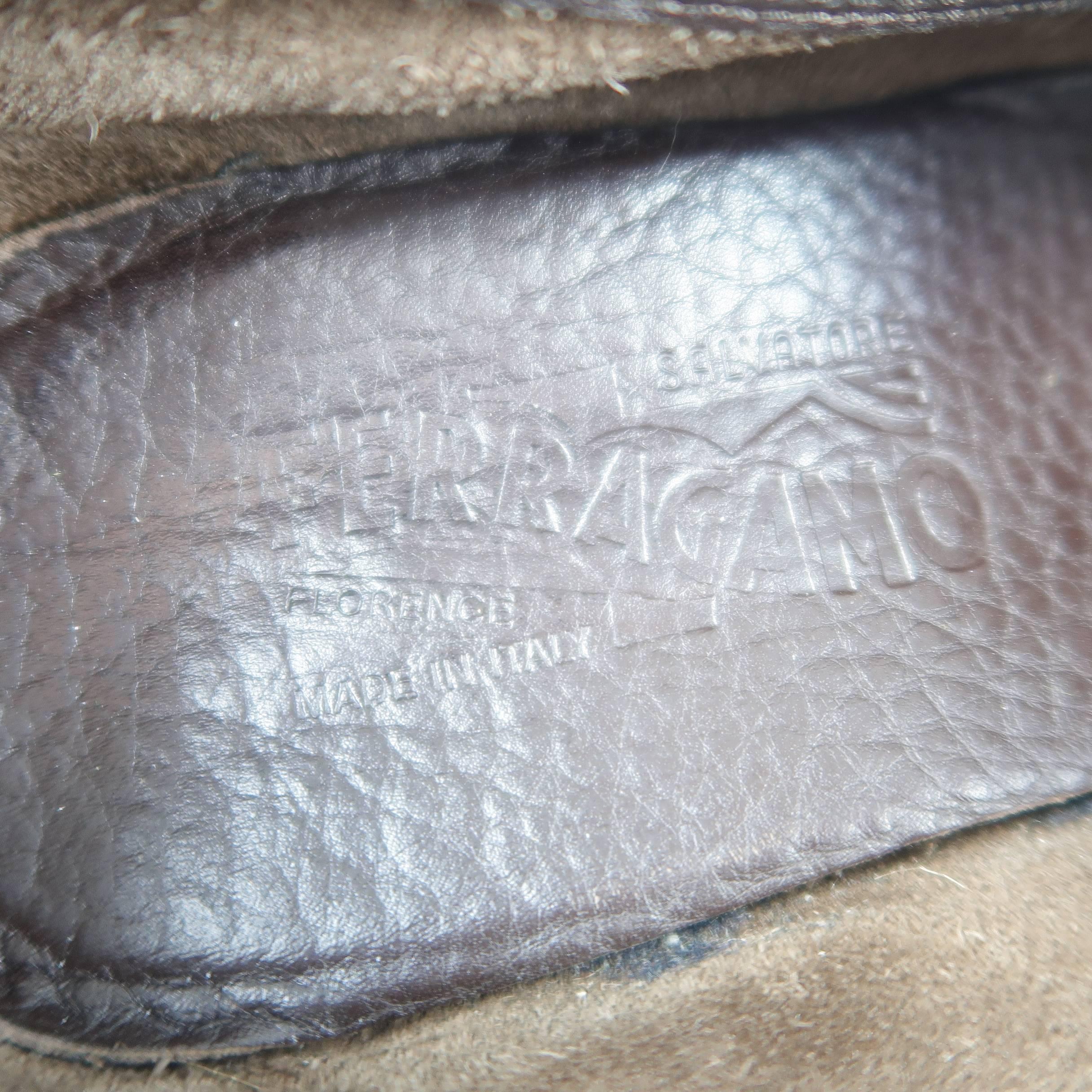 SALVATORE FERRAGAMO Size 11 Brown Leather Silver Horsebit Apron Toe Loafers 2