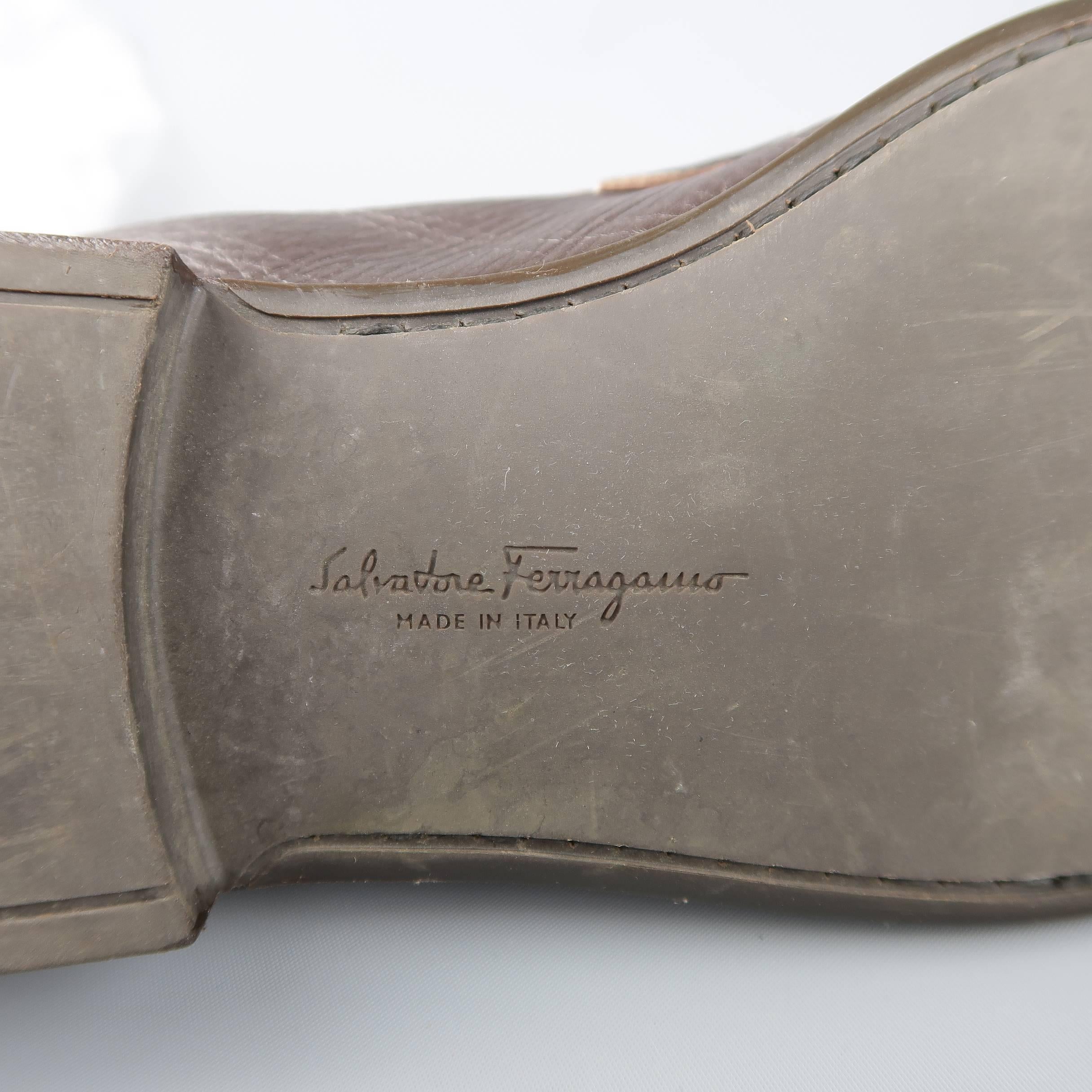 SALVATORE FERRAGAMO Size 11 Brown Leather Silver Horsebit Apron Toe Loafers 3