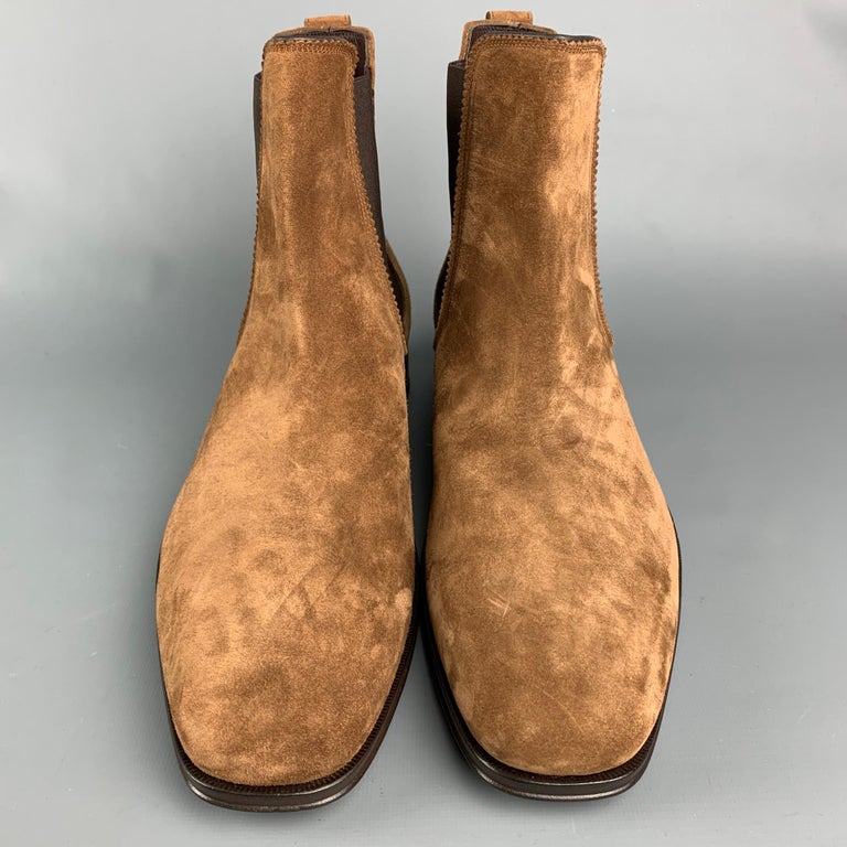 SALVATORE FERRAGAMO Size 11 Brown Suede Chelsea Boots at 1stDibs