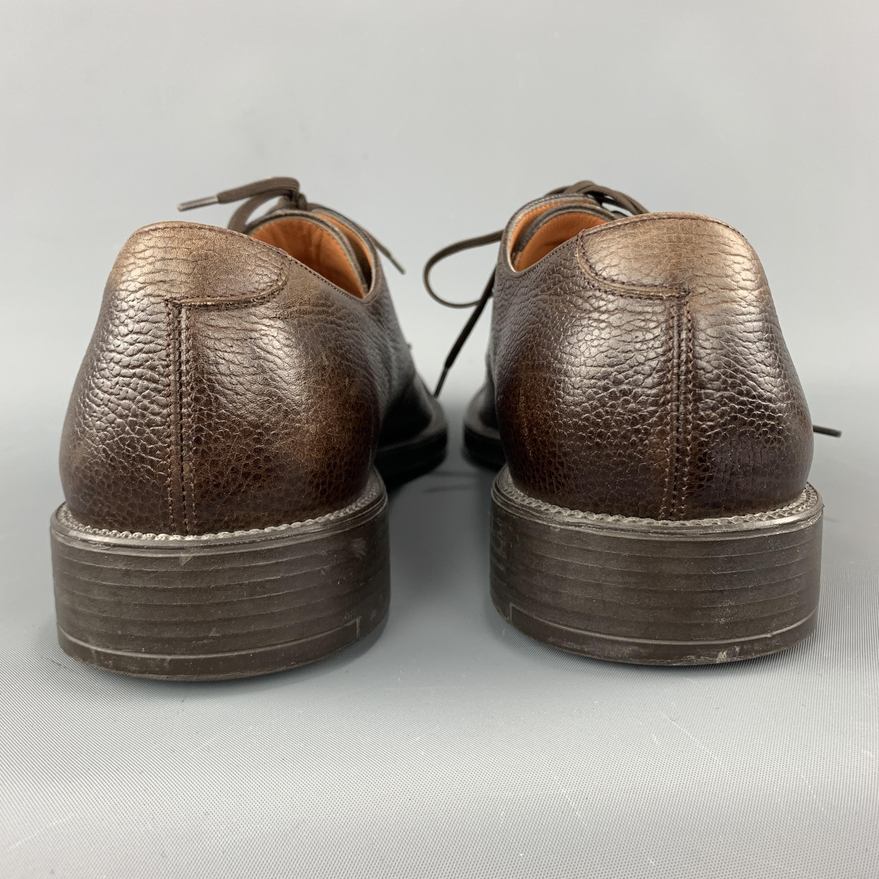 Men's SALVATORE FERRAGAMO Size 11 Brown Textured Leather Cap Lace Up Dress Shoes