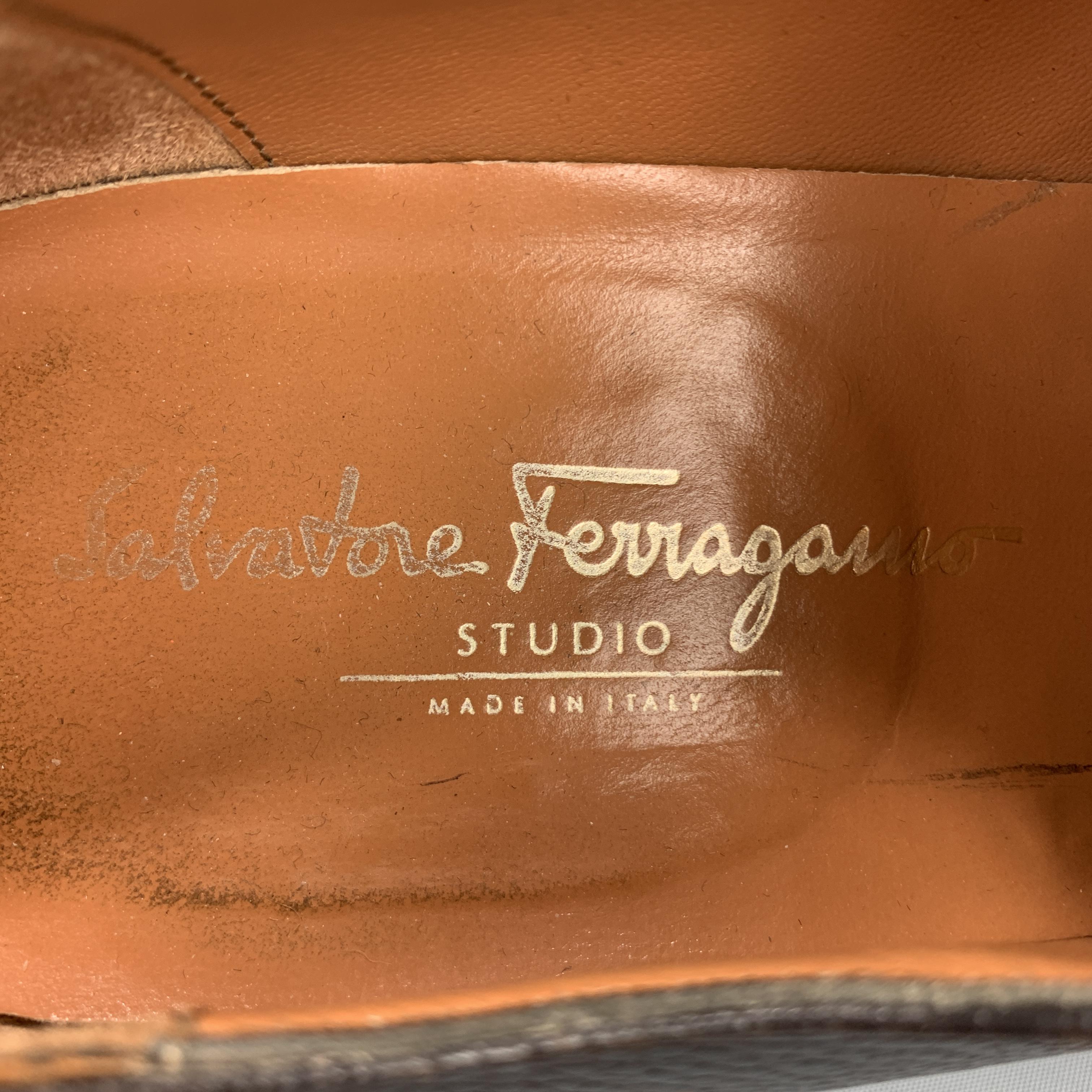 SALVATORE FERRAGAMO Size 11 Brown Textured Leather Cap Lace Up Dress Shoes 2