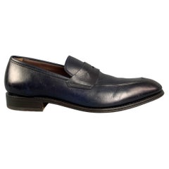 Used SALVATORE FERRAGAMO Size 11 Navy Leather Penny Loafers