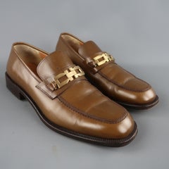 SALVATORE FERRAGAMO Size 11 Olive Tone Leather Gold Harware Loafers