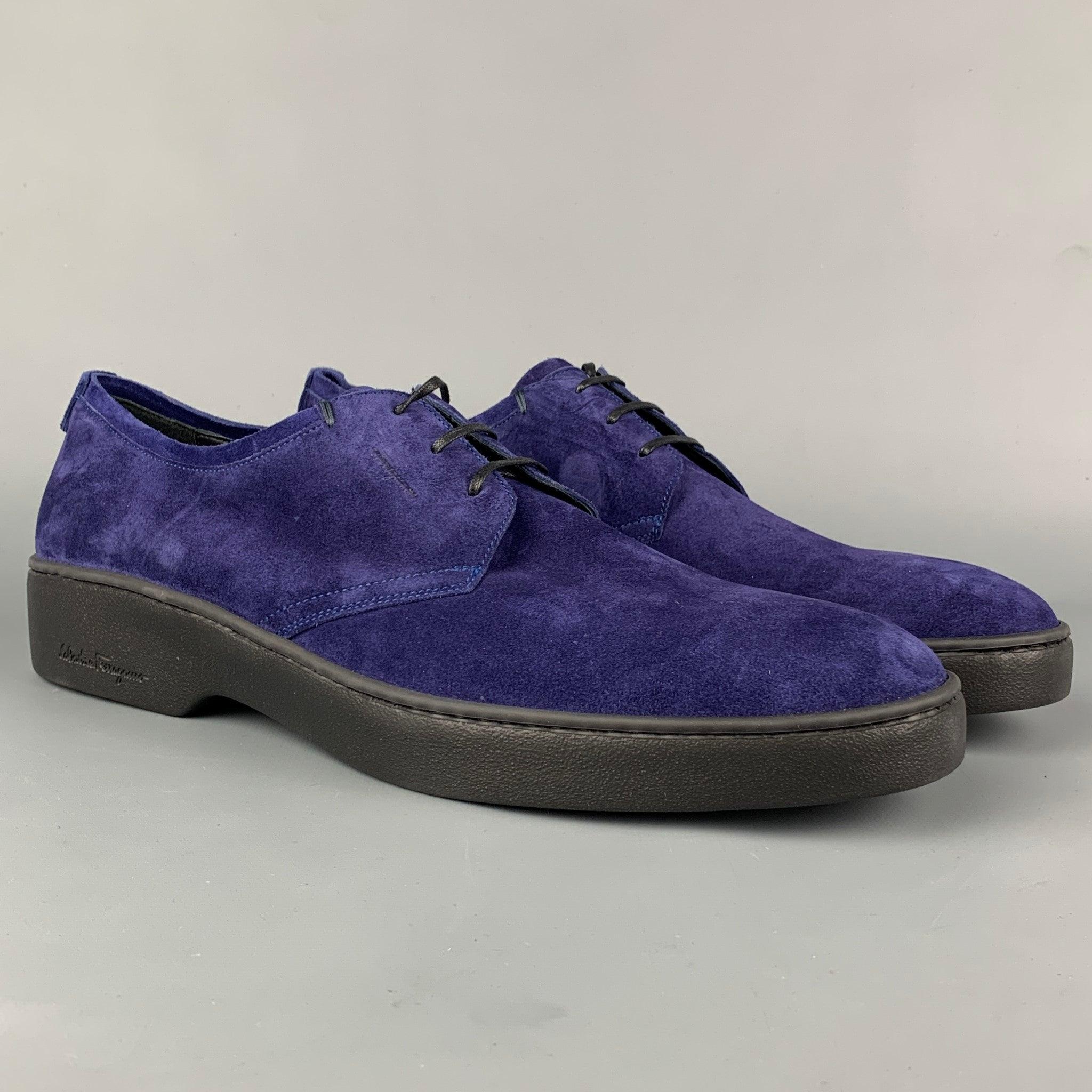 SALVATORE FERRAGAMO shoes comes in a purple suede featuring a rubber sole and a lace up closure. Made in Italy.
Excellent
Pre-Owned Condition. 

Marked:   LC 51173 10 D Outsole: 12.25 inches  x 4 inches 
  
  
 
Reference: 112718
Category: Lace Up