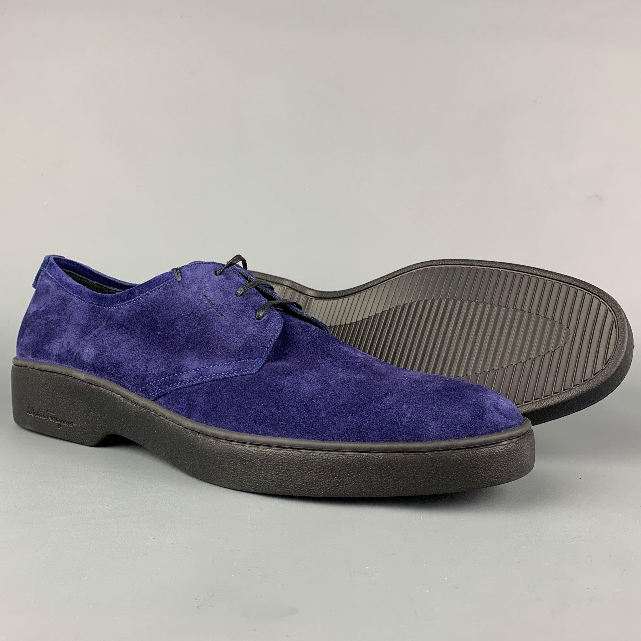 SALVATORE FERRAGAMO Size 11 Purple Suede Lace Up Shoes In Good Condition For Sale In San Francisco, CA