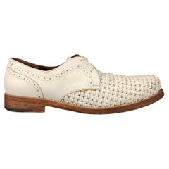 SALVATORE FERRAGAMO Größe 11 Weiße Schuhe aus gewebtem Leder mit Schnürung