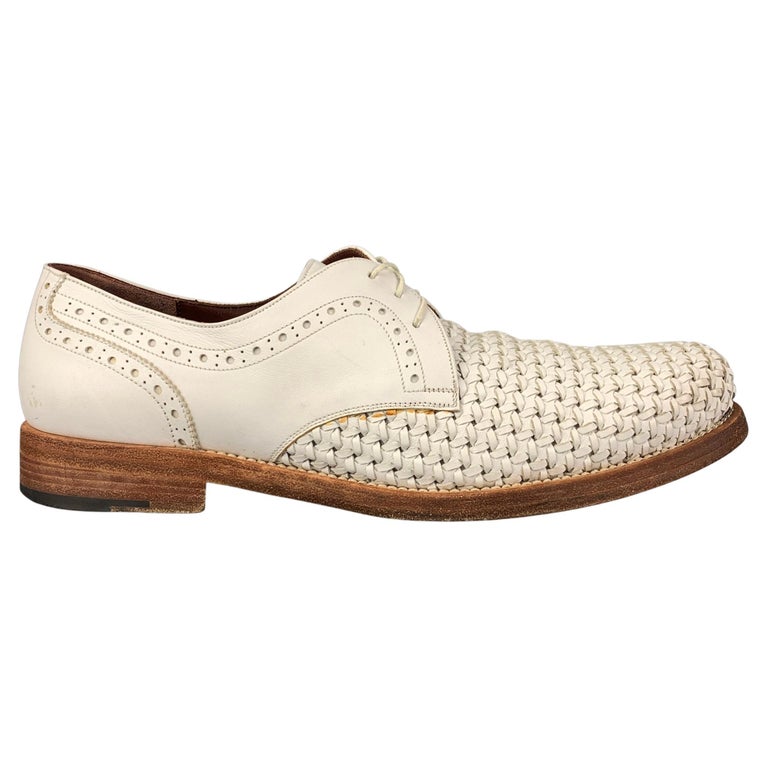 SALVATORE FERRAGAMO Größe 11 Weiße Schuhe aus gewebtem Leder mit Schnürung  bei 1stDibs