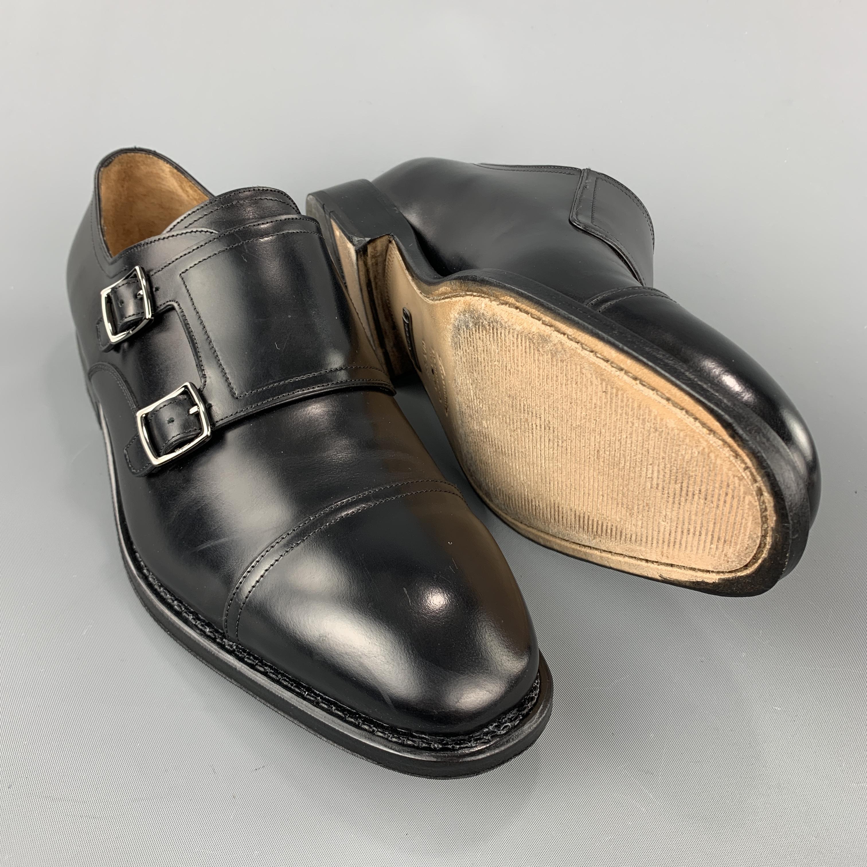 SALVATORE FERRAGAMO Size 11.5 Solid Black Leather Monk Strap Loafers In Excellent Condition In San Francisco, CA