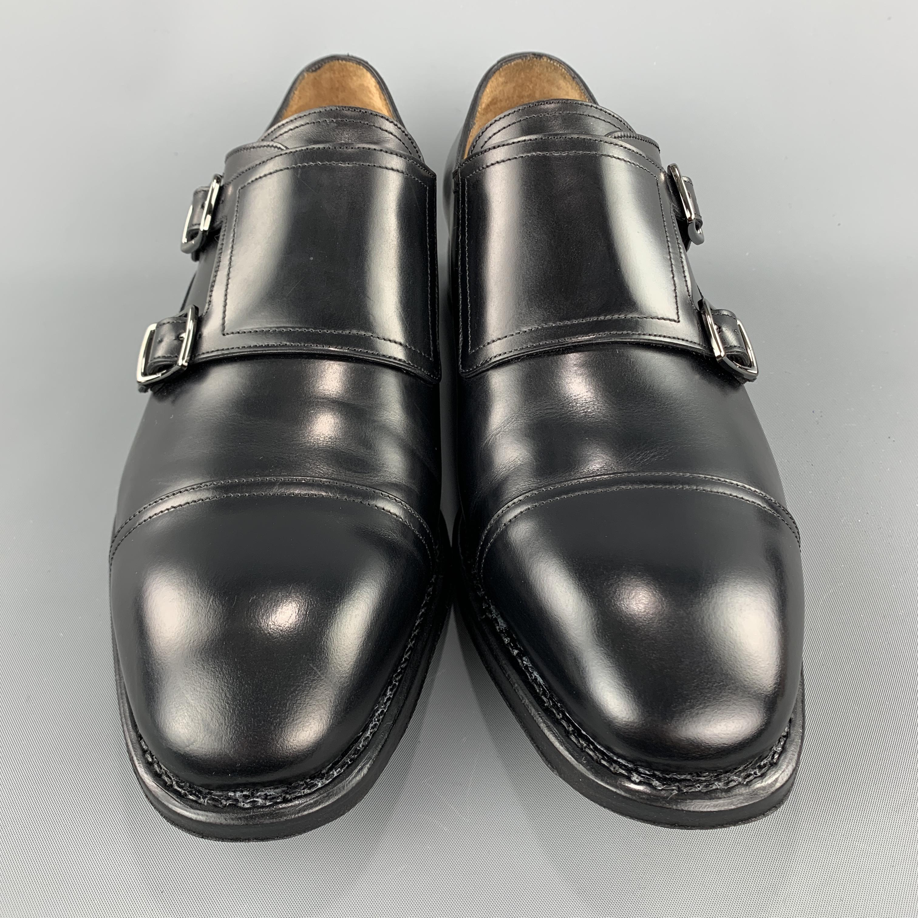 Men's SALVATORE FERRAGAMO Size 11.5 Solid Black Leather Monk Strap Loafers
