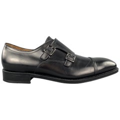 SALVATORE FERRAGAMO Size 11.5 Solid Black Leather Monk Strap Loafers