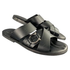 SALVATORE FERRAGAMO Size 12 Black Leather Criss Cross Straps Sandals