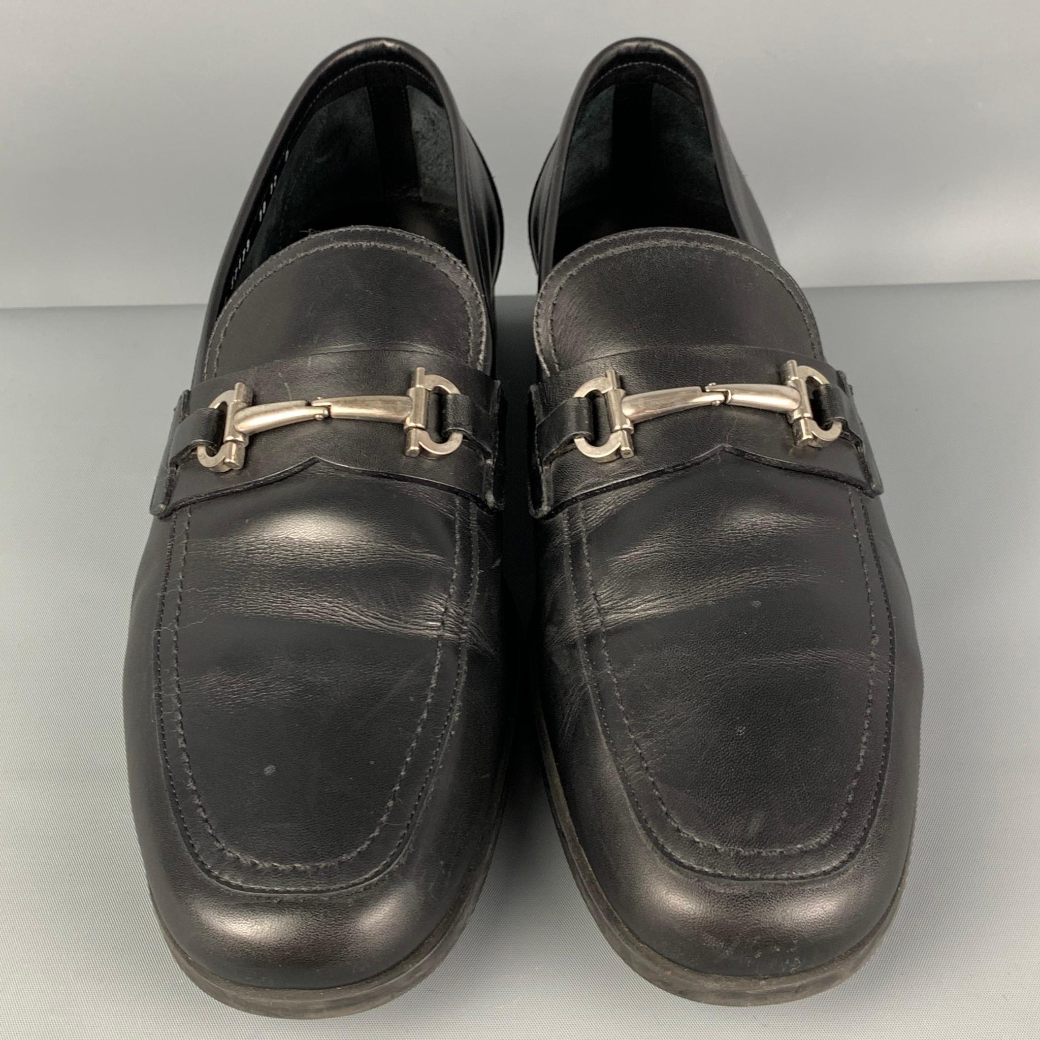 black and silver loafers