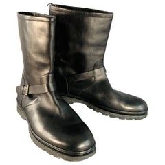 SALVATORE FERRAGAMO Taille 12 Bottes d'ingénieur en cuir noir à semelle en caoutchouc