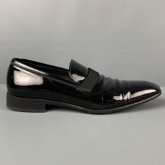 SALVATORE FERRAGAMO Size 12 Black Patent Leather Tuxedo Loafers