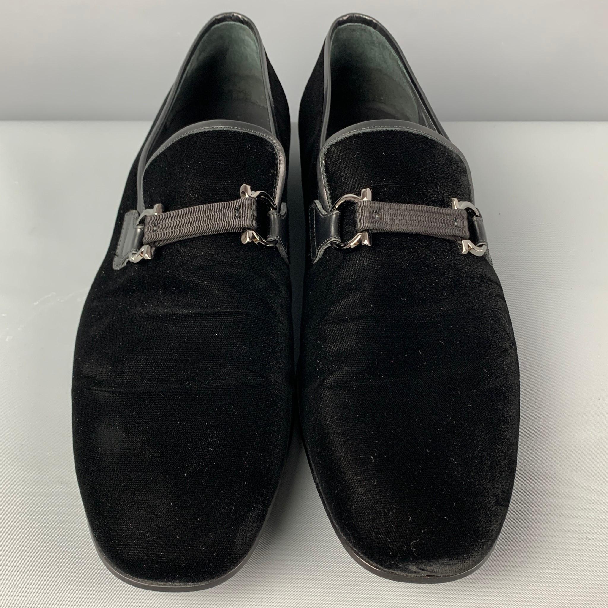 Men's SALVATORE FERRAGAMO Size 12 Black Velvet Leather Trim Lapo Loafers