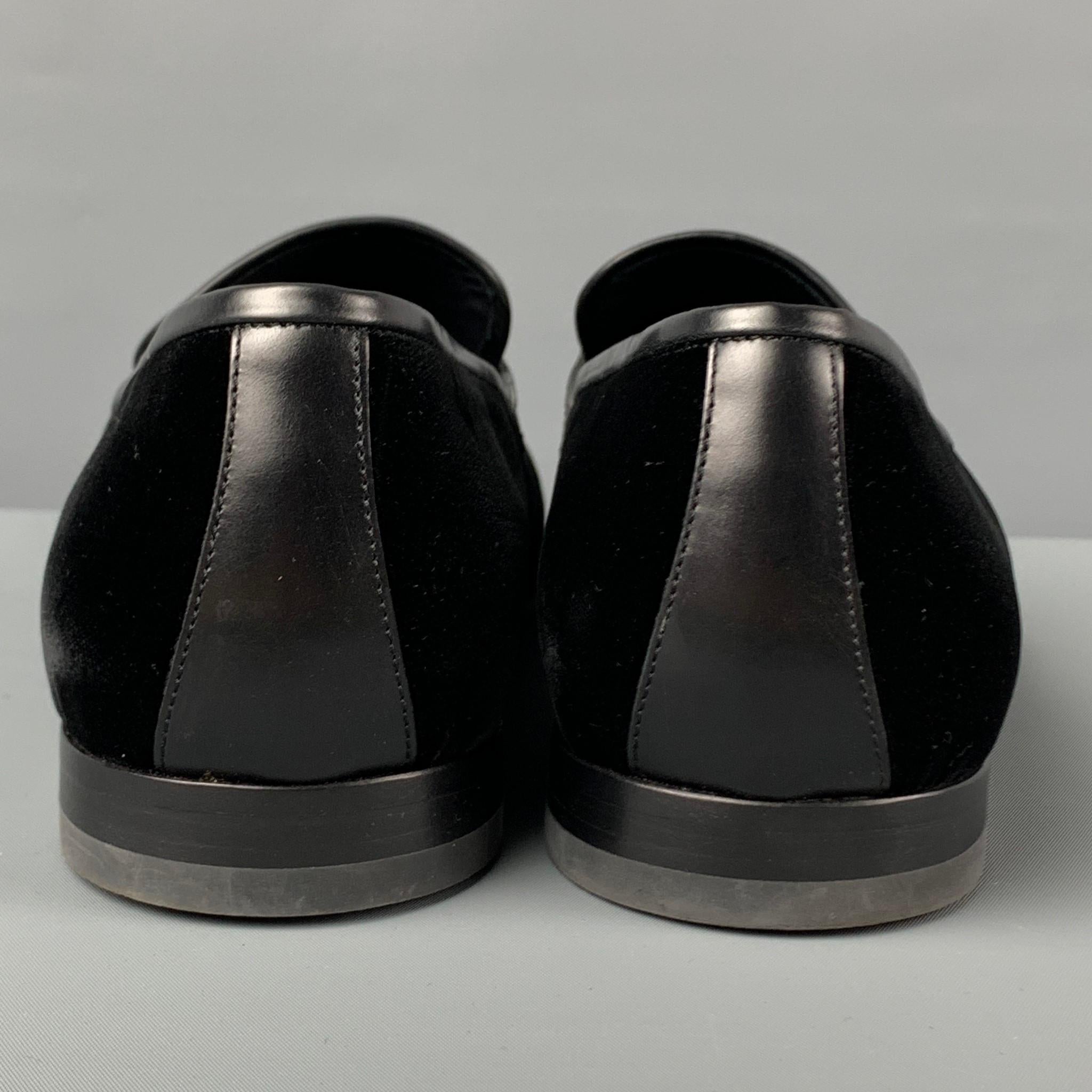 SALVATORE FERRAGAMO Size 12 Black Velvet Leather Trim Lapo Loafers 1