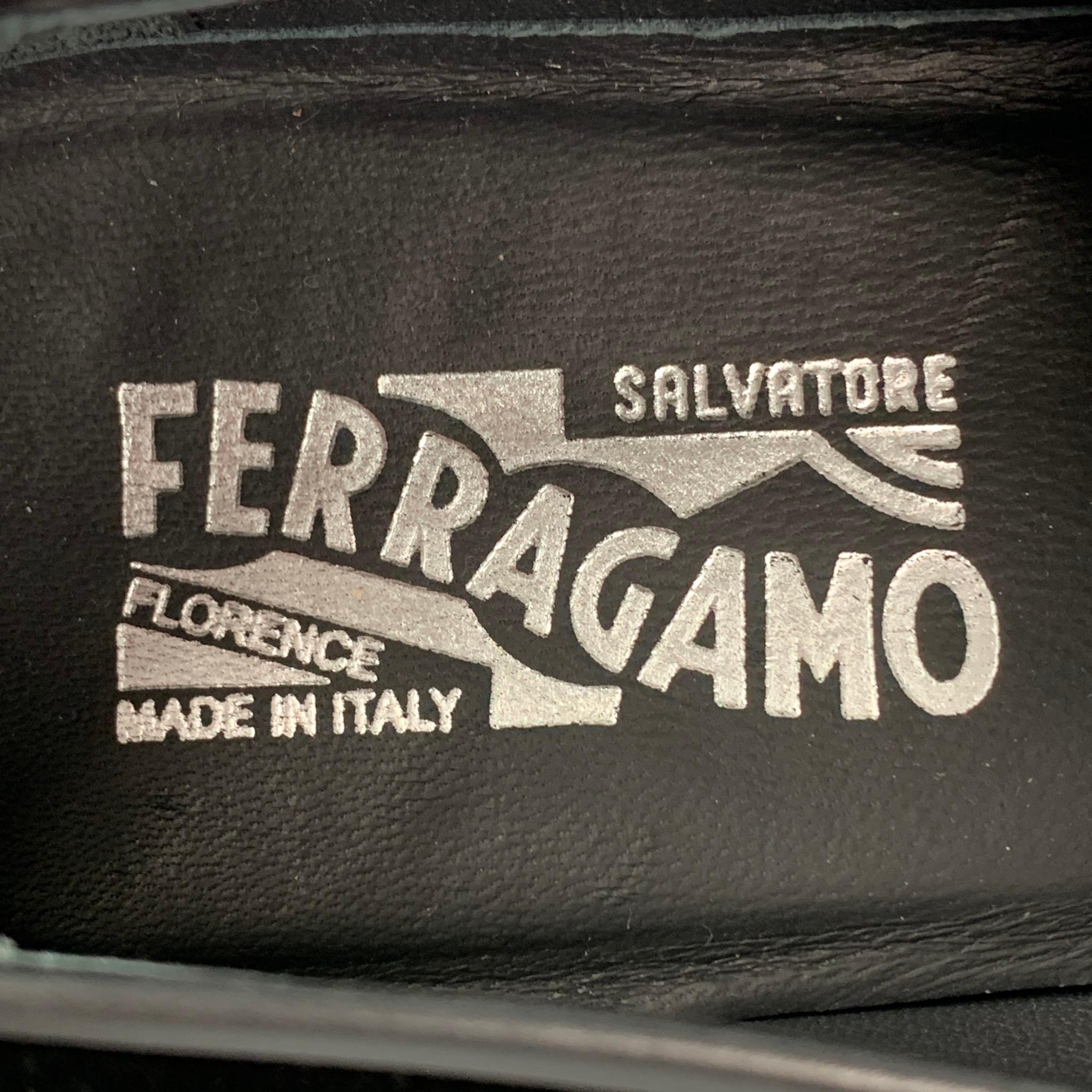SALVATORE FERRAGAMO Size 12 Black Velvet Leather Trim Lapo Loafers 3