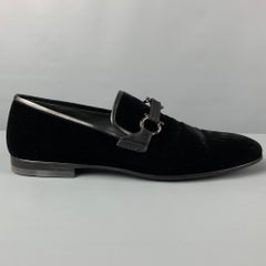 SALVATORE FERRAGAMO Size 12 Black Velvet Leather Trim Lapo Loafers