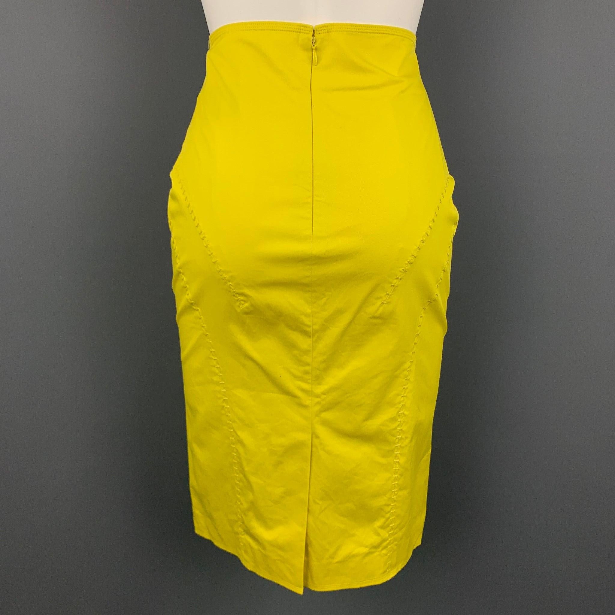 SALVATORE FERRAGAMO Size 2 Yellow Stitched Cotton Pencil Skirt In Good Condition In San Francisco, CA