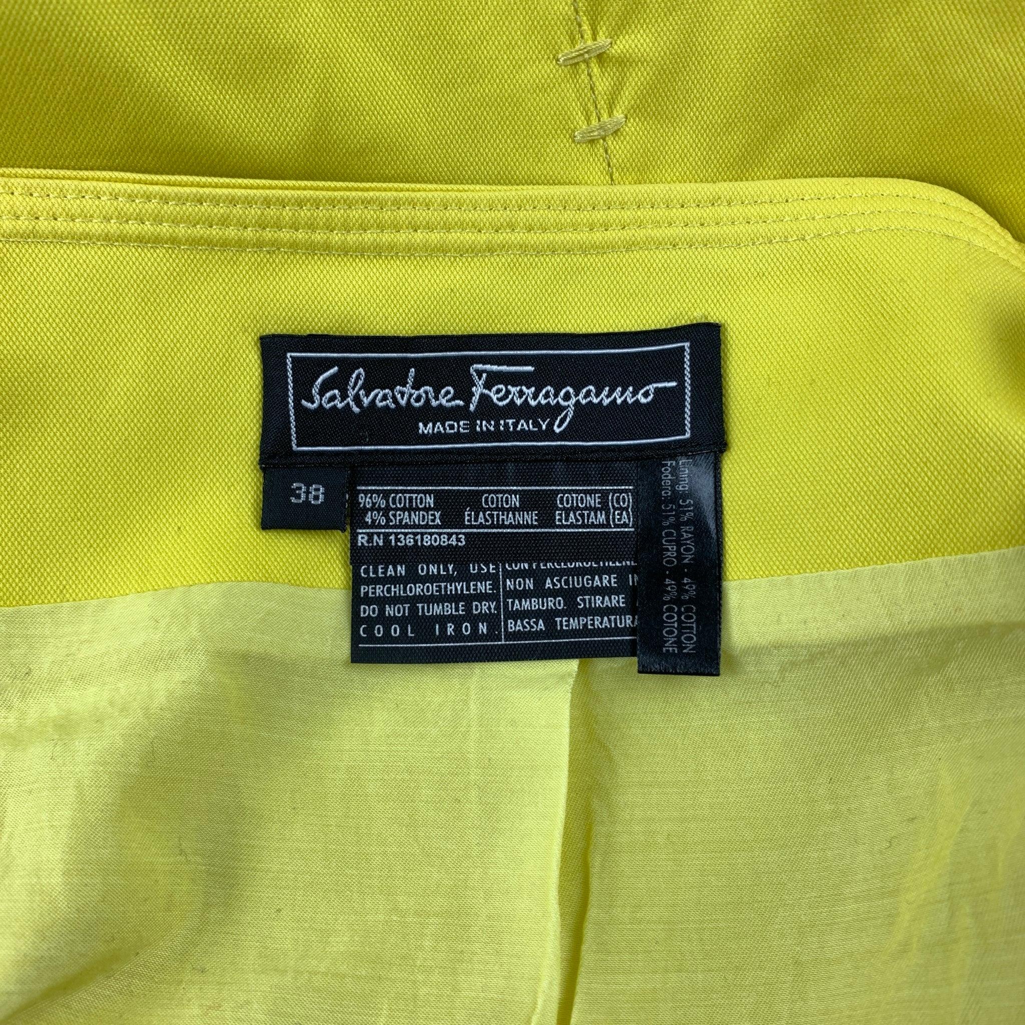 Women's SALVATORE FERRAGAMO Size 2 Yellow Stitched Cotton Pencil Skirt