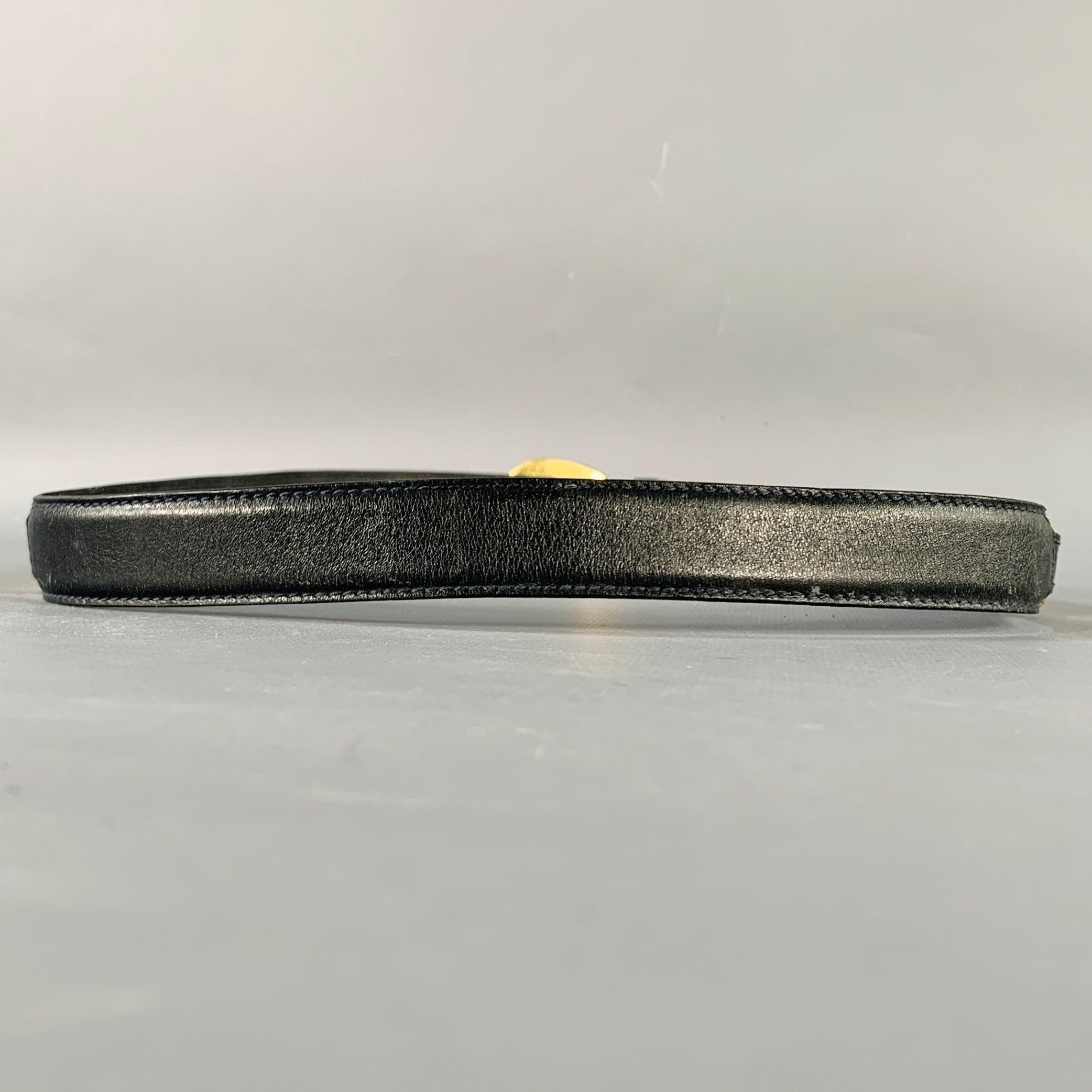 SALVATORE FERRAGAMO Size 29 Black Gold Logo Leather Belt In Good Condition For Sale In San Francisco, CA