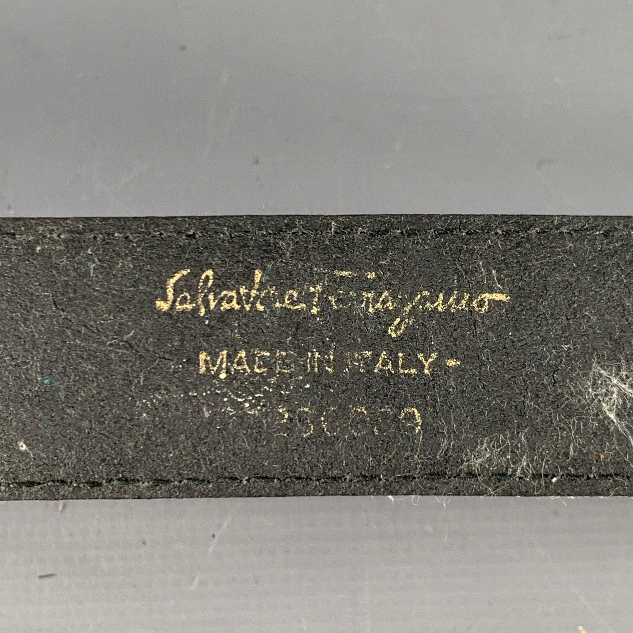 SALVATORE FERRAGAMO Size 29 Black Gold Logo Leather Belt For Sale 1